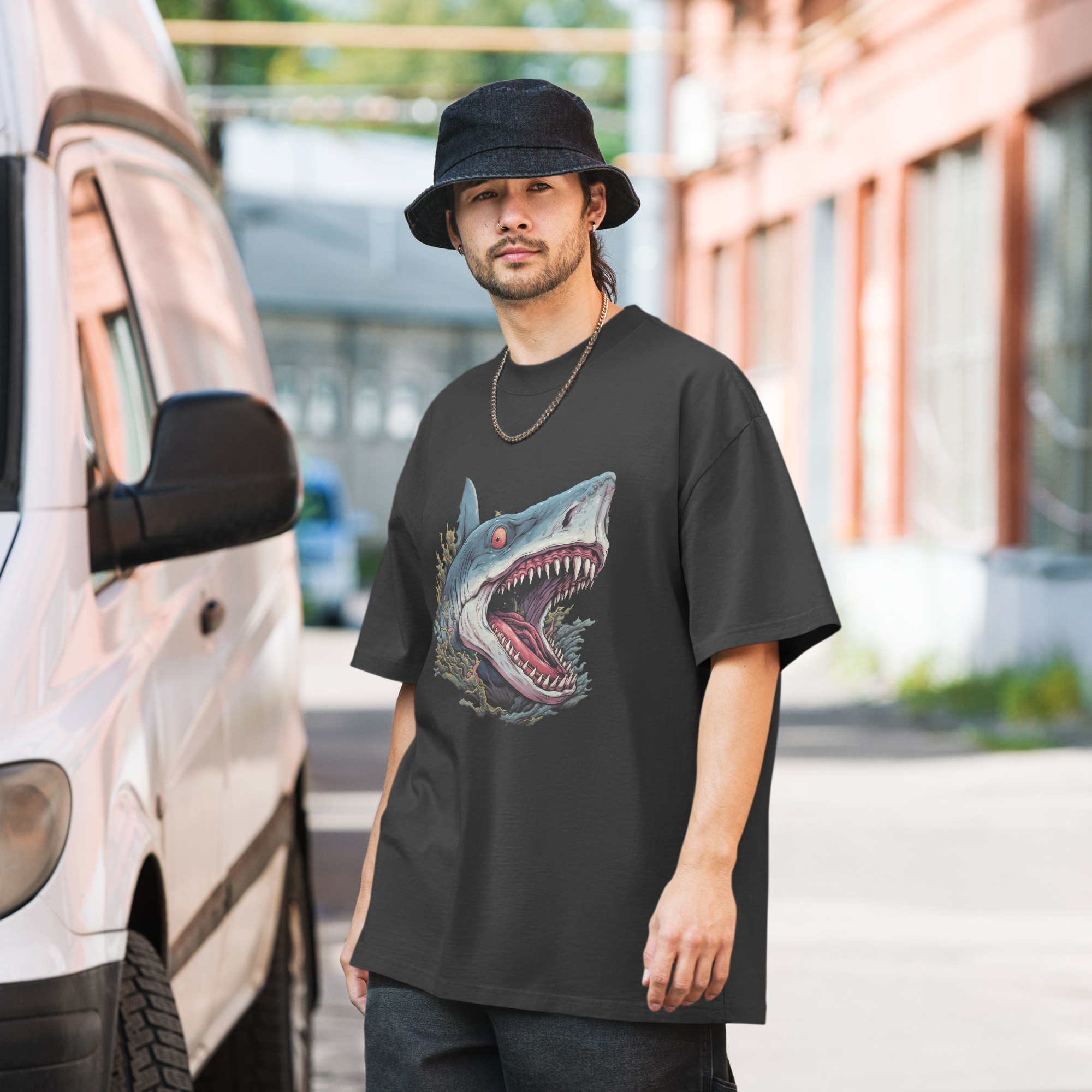 Noctovision 'Toxic Shark' Oversized faded t-shirt - Image 2