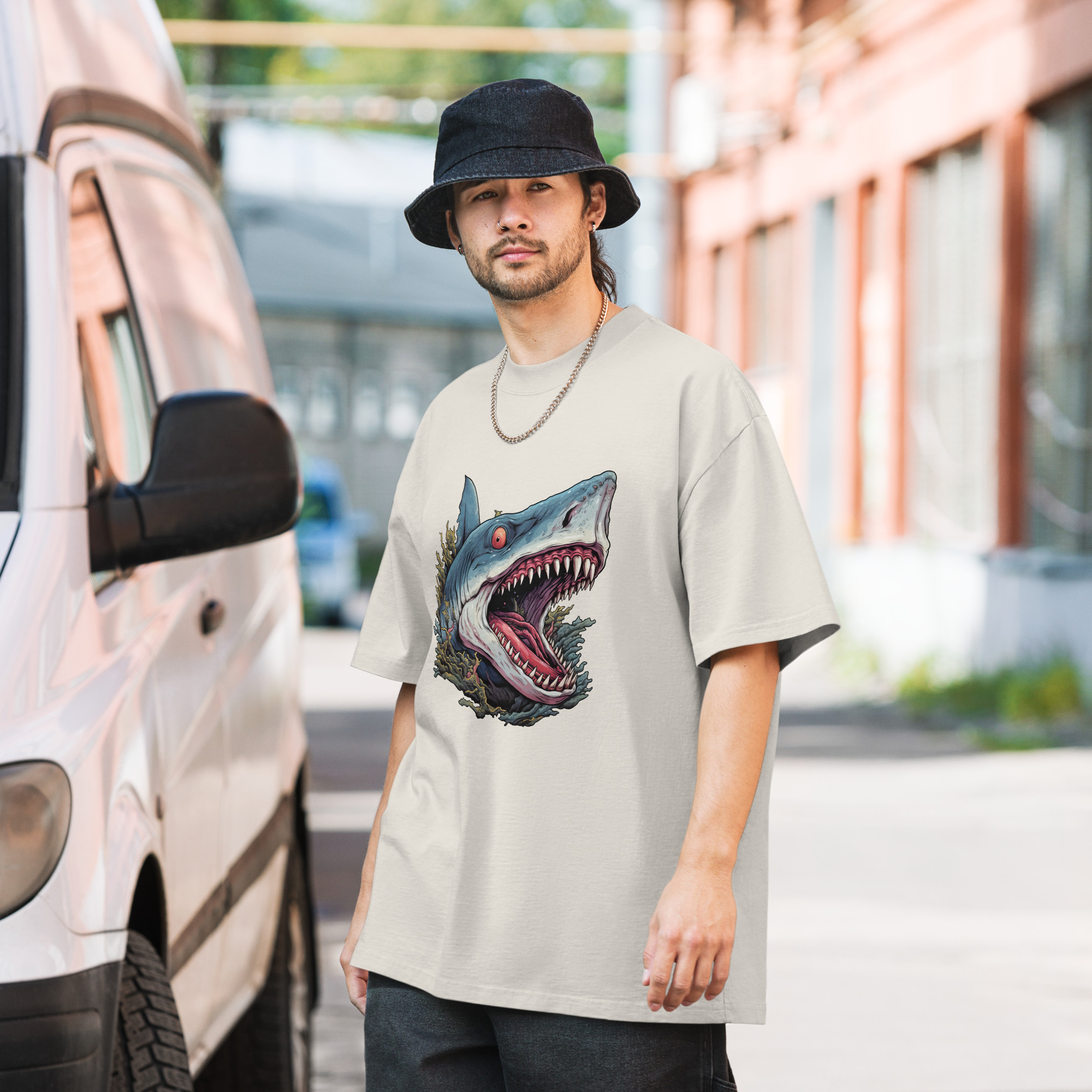 Noctovision 'Toxic Shark' Oversized faded t-shirt - Image 4